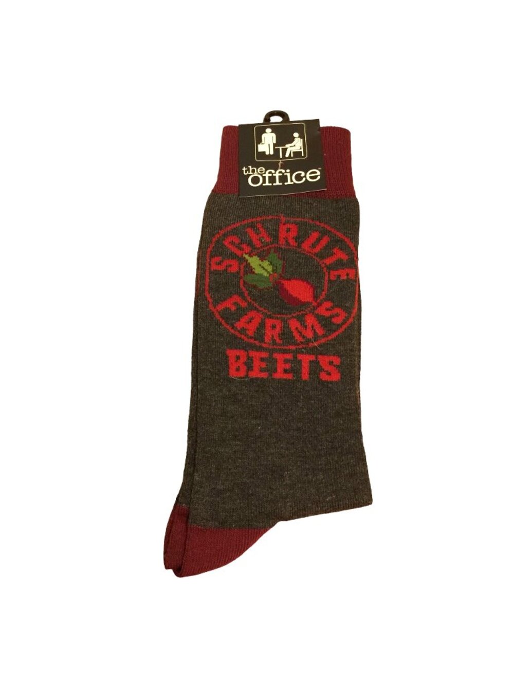 The Office SCHRUTE FARMS BEETS Men's Crew Socks OSFM Gray Burgundy
